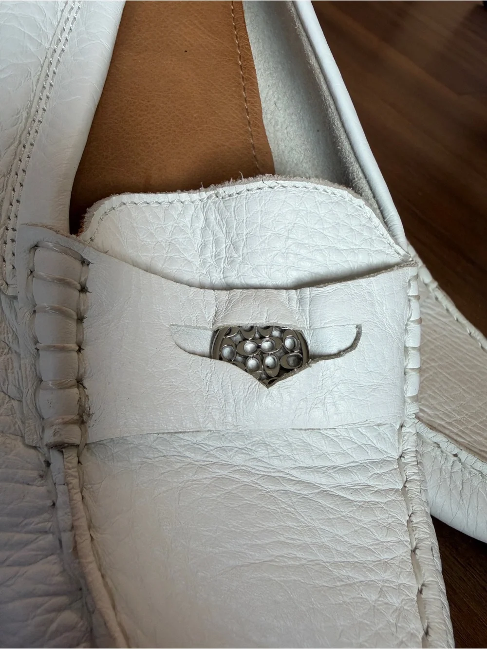 Coach White Pebbled Leather Driving Loafers